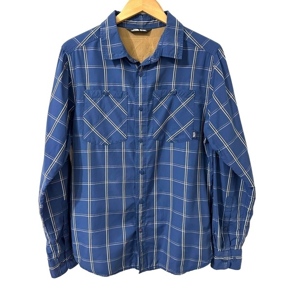 The North Face Shirt Mens Medium Blue Vented Back Button Up Long Roll Tab Sleeve - Picture 1 of 10